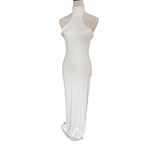 Naked Wardrobe Ivory Halter Backless Dress